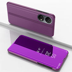 Custodia Portafoglio In Pelle Cover con Supporto Laterale Specchio Cover per Huawei Honor X7 Viola