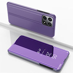 Custodia Portafoglio In Pelle Cover con Supporto Laterale Specchio Cover per Huawei Honor X8 5G Lavanda