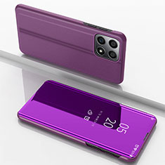 Custodia Portafoglio In Pelle Cover con Supporto Laterale Specchio Cover per Huawei Honor X8 5G Viola