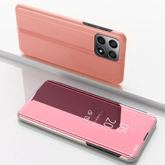 Custodia Portafoglio In Pelle Cover con Supporto Laterale Specchio Cover per Huawei Honor X8a 5G Oro Rosa