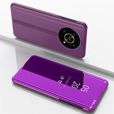 Custodia Portafoglio In Pelle Cover con Supporto Laterale Specchio Cover per Huawei Honor X9 5G Viola