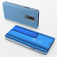 Custodia Portafoglio In Pelle Cover con Supporto Laterale Specchio Cover per Huawei Nova 2i Blu
