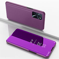 Custodia Portafoglio In Pelle Cover con Supporto Laterale Specchio Cover per Oppo A16 Viola