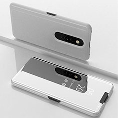 Custodia Portafoglio In Pelle Cover con Supporto Laterale Specchio Cover per Oppo A9 Argento