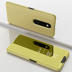 Custodia Portafoglio In Pelle Cover con Supporto Laterale Specchio Cover per Oppo A9 Oro