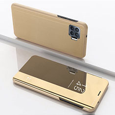 Custodia Portafoglio In Pelle Cover con Supporto Laterale Specchio Cover per Oppo F17 Pro Oro