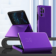 Custodia Portafoglio In Pelle Cover con Supporto Laterale Specchio Cover per Oppo Find N 5G Viola