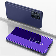 Custodia Portafoglio In Pelle Cover con Supporto Laterale Specchio Cover per Oppo Find X3 5G Blu Notte