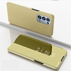 Custodia Portafoglio In Pelle Cover con Supporto Laterale Specchio Cover per Oppo Reno6 Pro 5G Oro