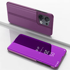 Custodia Portafoglio In Pelle Cover con Supporto Laterale Specchio Cover per Oppo Reno8 5G Viola