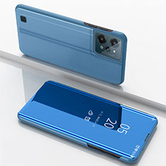 Custodia Portafoglio In Pelle Cover con Supporto Laterale Specchio Cover per Realme C31 Blu