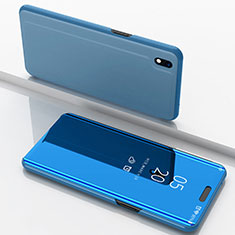 Custodia Portafoglio In Pelle Cover con Supporto Laterale Specchio Cover per Samsung Galaxy A10 Blu