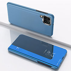 Custodia Portafoglio In Pelle Cover con Supporto Laterale Specchio Cover per Samsung Galaxy A12 5G Blu
