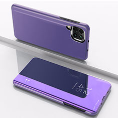 Custodia Portafoglio In Pelle Cover con Supporto Laterale Specchio Cover per Samsung Galaxy A12 Nacho Viola