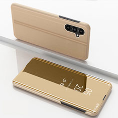 Custodia Portafoglio In Pelle Cover con Supporto Laterale Specchio Cover per Samsung Galaxy A14 4G Oro