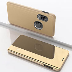 Custodia Portafoglio In Pelle Cover con Supporto Laterale Specchio Cover per Samsung Galaxy M01s Oro