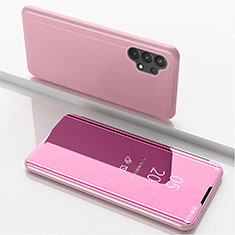 Custodia Portafoglio In Pelle Cover con Supporto Laterale Specchio Cover per Samsung Galaxy M32 5G Oro Rosa