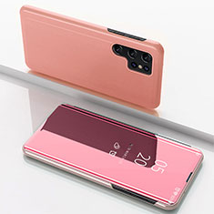 Custodia Portafoglio In Pelle Cover con Supporto Laterale Specchio Cover per Samsung Galaxy S25 Ultra 5G Oro Rosa