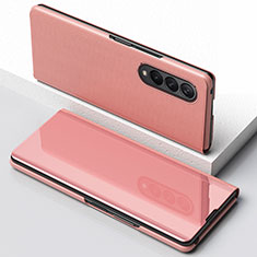 Custodia Portafoglio In Pelle Cover con Supporto Laterale Specchio Cover per Samsung Galaxy Z Fold3 5G Oro Rosa