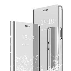 Custodia Portafoglio In Pelle Cover con Supporto Laterale Specchio Cover per Xiaomi Mi Max 3 Argento