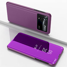 Custodia Portafoglio In Pelle Cover con Supporto Laterale Specchio Cover per Xiaomi Poco X4 Pro 5G Viola