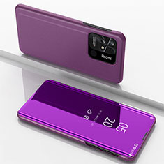 Custodia Portafoglio In Pelle Cover con Supporto Laterale Specchio Cover per Xiaomi Redmi 10C 4G Viola