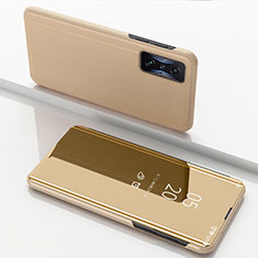 Custodia Portafoglio In Pelle Cover con Supporto Laterale Specchio Cover per Xiaomi Redmi K50 Gaming 5G Oro