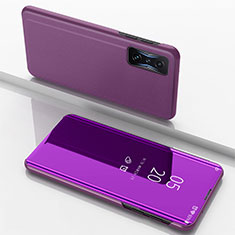 Custodia Portafoglio In Pelle Cover con Supporto Laterale Specchio Cover per Xiaomi Redmi K50 Gaming AMG F1 5G Viola