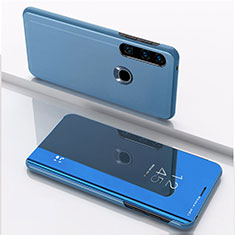 Custodia Portafoglio In Pelle Cover con Supporto Laterale Specchio Cover QH1 per Huawei P40 Lite E Blu