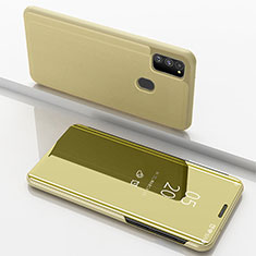 Custodia Portafoglio In Pelle Cover con Supporto Laterale Specchio Cover ZL1 per Samsung Galaxy M21 Oro