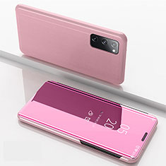 Custodia Portafoglio In Pelle Cover con Supporto Laterale Specchio Cover ZL1 per Samsung Galaxy S20 Oro Rosa