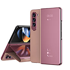 Custodia Portafoglio In Pelle Cover con Supporto Laterale Specchio Cover ZL1 per Samsung Galaxy Z Fold5 5G Oro Rosa