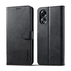 Custodia Portafoglio In Pelle Cover con Supporto LC1 per Oppo A78 4G Nero