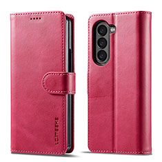 Custodia Portafoglio In Pelle Cover con Supporto LC1 per Samsung Galaxy Z Fold5 5G Rosa Caldo