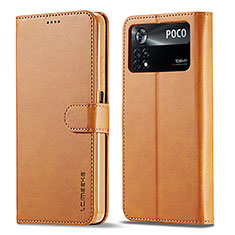 Custodia Portafoglio In Pelle Cover con Supporto LC1 per Xiaomi Poco M4 Pro 4G Marrone Chiaro