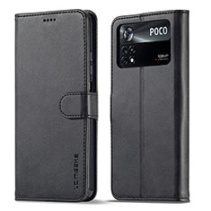 Custodia Portafoglio In Pelle Cover con Supporto LC1 per Xiaomi Poco M4 Pro 4G Nero