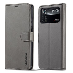 Custodia Portafoglio In Pelle Cover con Supporto LC1 per Xiaomi Poco X4 Pro 5G Grigio