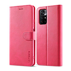 Custodia Portafoglio In Pelle Cover con Supporto LC1 per Xiaomi Redmi Note 11T 5G Rosa Caldo