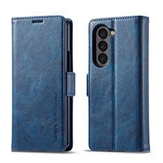 Custodia Portafoglio In Pelle Cover con Supporto LC2 per Samsung Galaxy Z Fold5 5G Blu