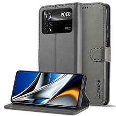 Custodia Portafoglio In Pelle Cover con Supporto LC2 per Xiaomi Poco M4 Pro 4G Grigio