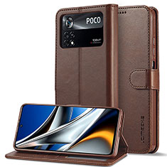 Custodia Portafoglio In Pelle Cover con Supporto LC2 per Xiaomi Poco M4 Pro 4G Marrone