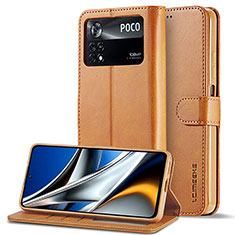 Custodia Portafoglio In Pelle Cover con Supporto LC2 per Xiaomi Poco M4 Pro 4G Marrone Chiaro