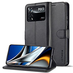 Custodia Portafoglio In Pelle Cover con Supporto LC2 per Xiaomi Poco M4 Pro 4G Nero