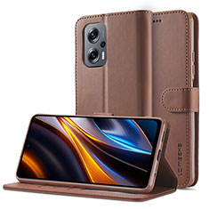 Custodia Portafoglio In Pelle Cover con Supporto LC2 per Xiaomi Redmi Note 12T Pro 5G Marrone