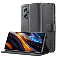 Custodia Portafoglio In Pelle Cover con Supporto LC2 per Xiaomi Redmi Note 12T Pro 5G Nero