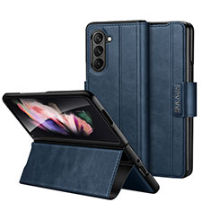 Custodia Portafoglio In Pelle Cover con Supporto LD1 per Samsung Galaxy Z Fold5 5G Blu