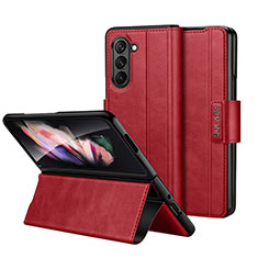 Custodia Portafoglio In Pelle Cover con Supporto LD1 per Samsung Galaxy Z Fold5 5G Rosso