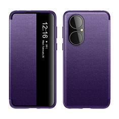 Custodia Portafoglio In Pelle Cover con Supporto LF1 per Huawei P50 Viola