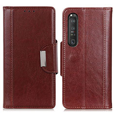 Custodia Portafoglio In Pelle Cover con Supporto M01L per Sony Xperia 1 III Marrone