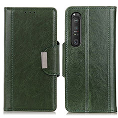 Custodia Portafoglio In Pelle Cover con Supporto M01L per Sony Xperia 1 III Verde